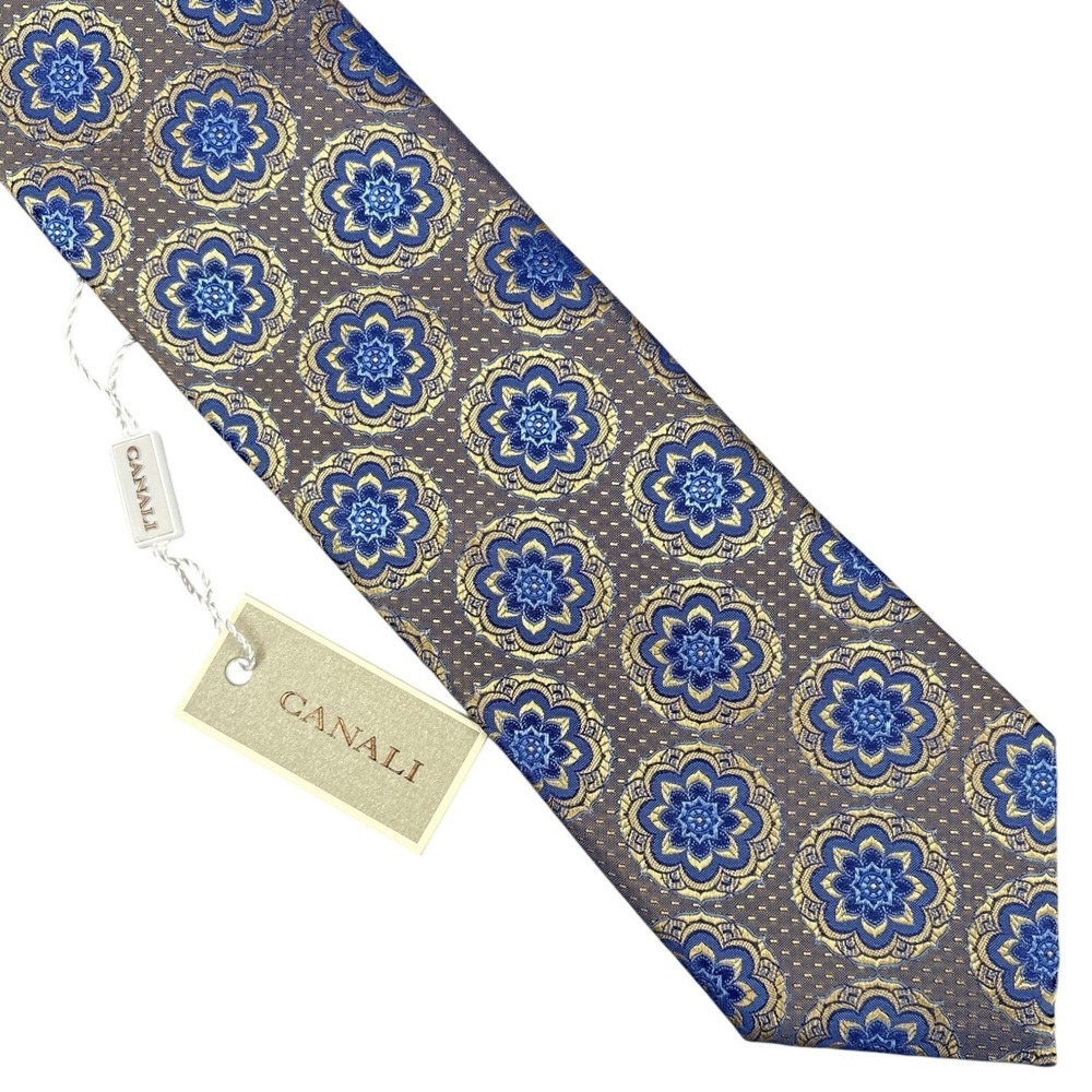 Canali Tie Mens Brown Blue Floral Silk Jacquard Made Italy Necktie NEW Luxury